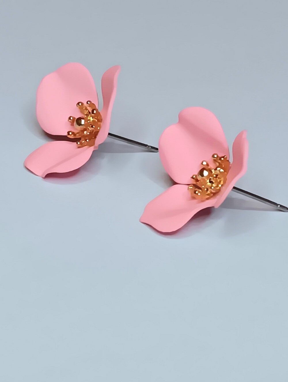 Pink Floral Petal Earrings with Gold Accents